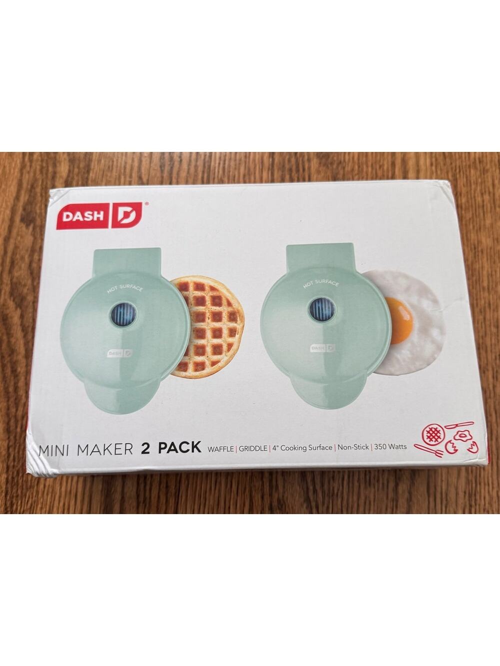 DASH Aqua Mini Maker 2 Pack Waffle Griddle 4" Cooking Surface